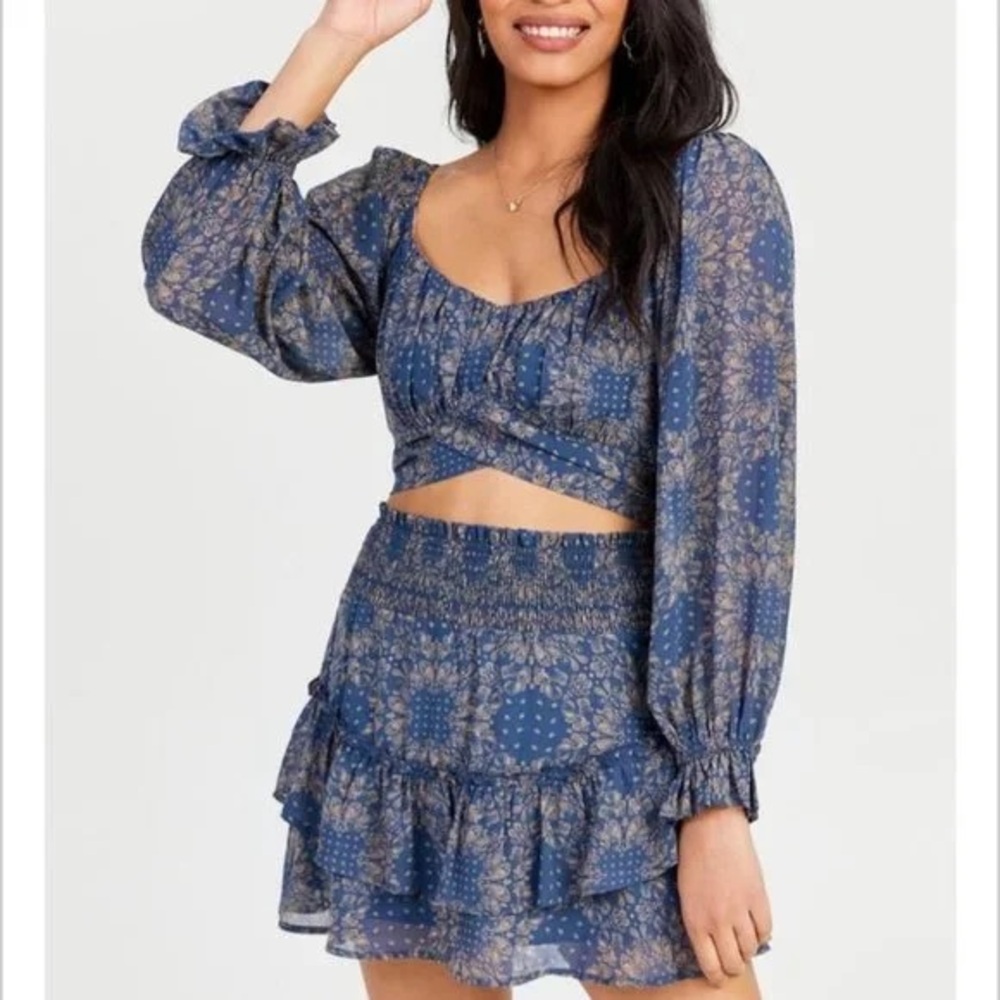 Altar'd State Blue Floral Smocked Crop Top